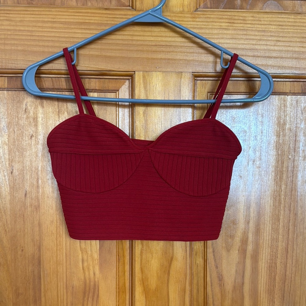 Garage Red Ribbed Crop Top